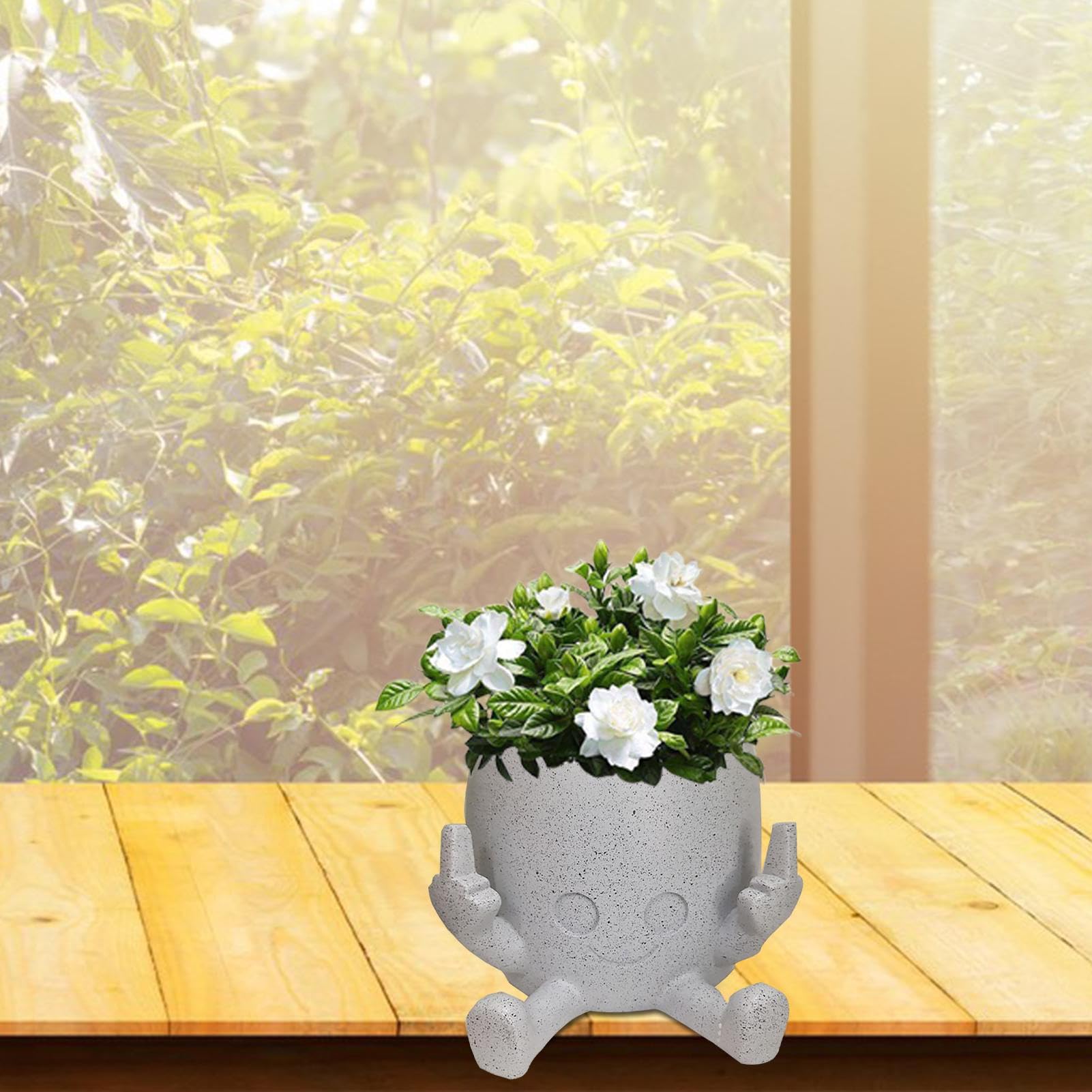 Vaso Per Piante Sorridente Con Dito Medio - Fioriera In Resina, 7x10 Cm, Per Piante Grasse E Fiori, Decorazione Divertente Per Interni Ed Esterni, Bianco