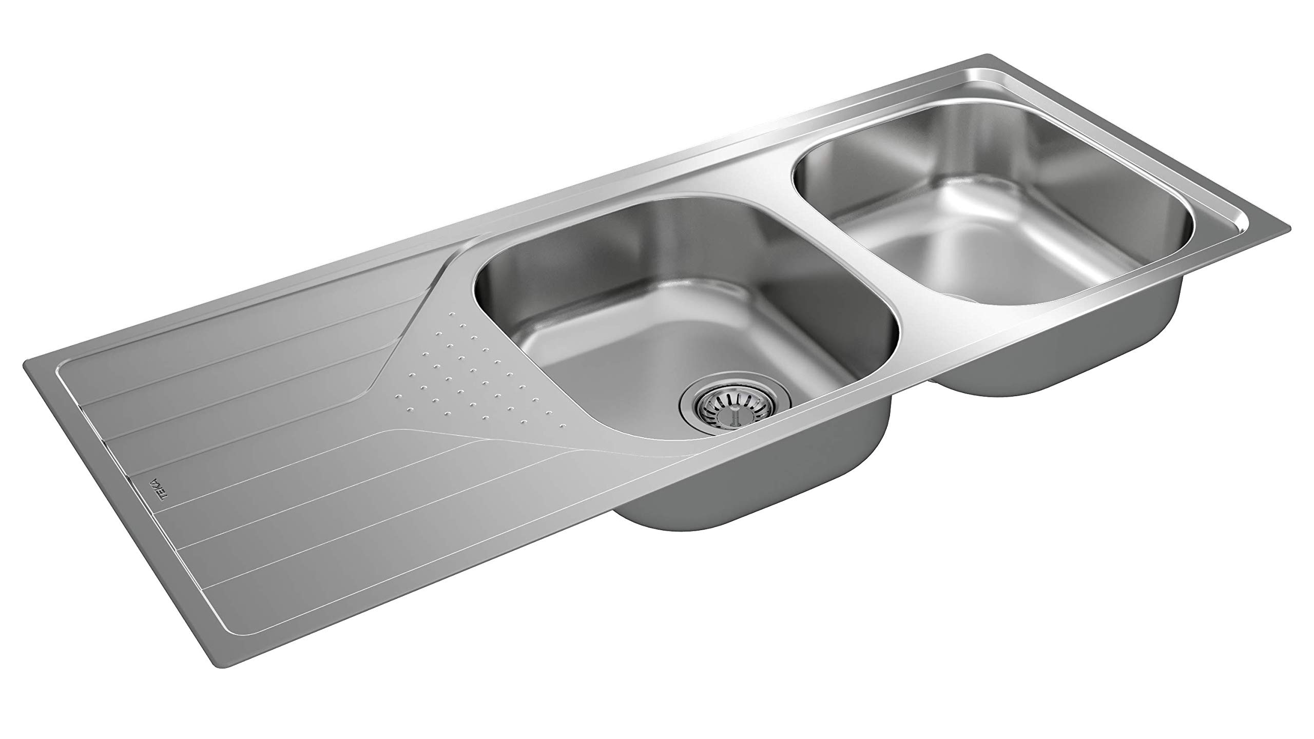 TEKA Fregadero Encastrado 2 Cubetas Acero Inoxidable con Escurridor, Reversible, Profundidad 170mm, Mueble 80cm, Grosor 0.7mm, Universe 80 T-XP 2C 1E