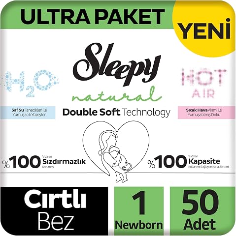 Sleepy Natural Double Soft Ultra Paket Bebek Bezi 1 Numara Newborn 50 Adet