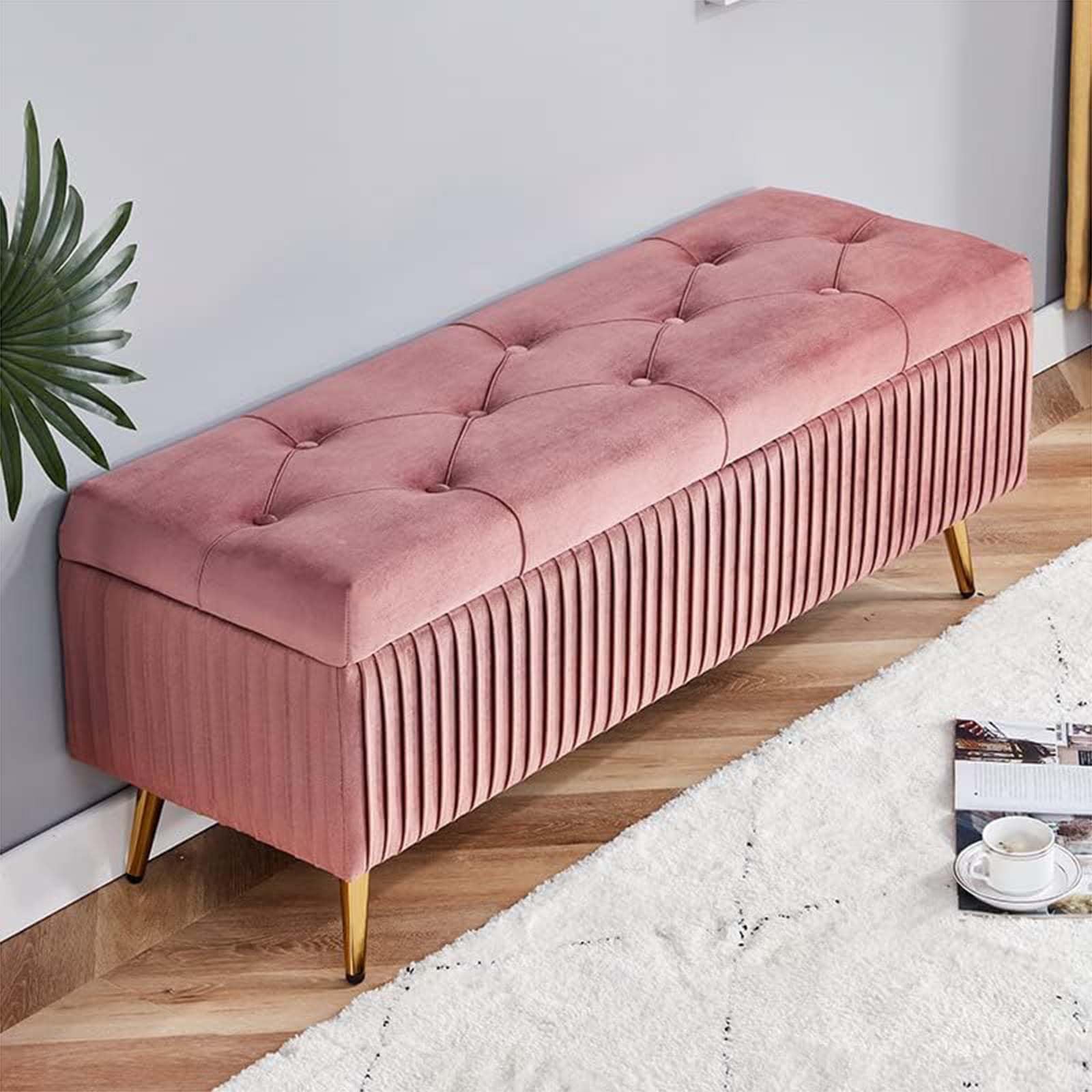 Banc de chambre moderne capitonné en velours 60x40x45 cm pour salon