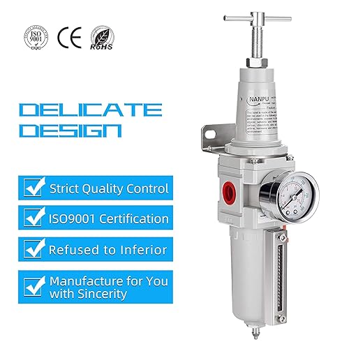 Miniatura 6 de NANPU Filtro de aire de alta presión NPT de 34" Combo, mango en T, drenaje semiautomático, calibre 0-300, cuenco de metal