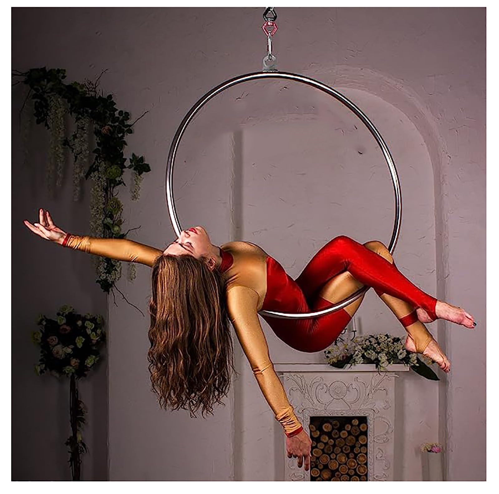SRNSAEB Stainless Steel Single Point Yoga Aerial Equipment, 80 85 90 95 CM Circus Props for Circus Ring Dancing Studio Aerial Fitness, Load 350kg/770Lbs (Color : 32mm/1.3in, Size : Dia 85cm(33.5in))