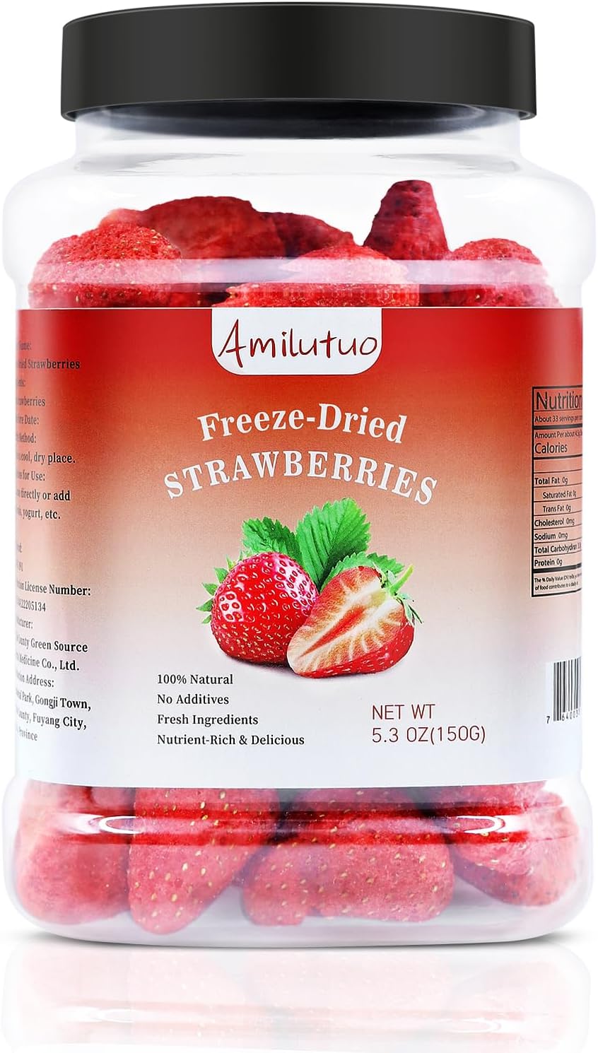 Freeze Dried Strawberries, 5.3OZ/150g Freeze Dried Fruit, Whole Dehydrated Strawberry for Breakfast Cereal Bowls Salad, Granola Bars, Ice Cream - Freeze Dried Snacks
