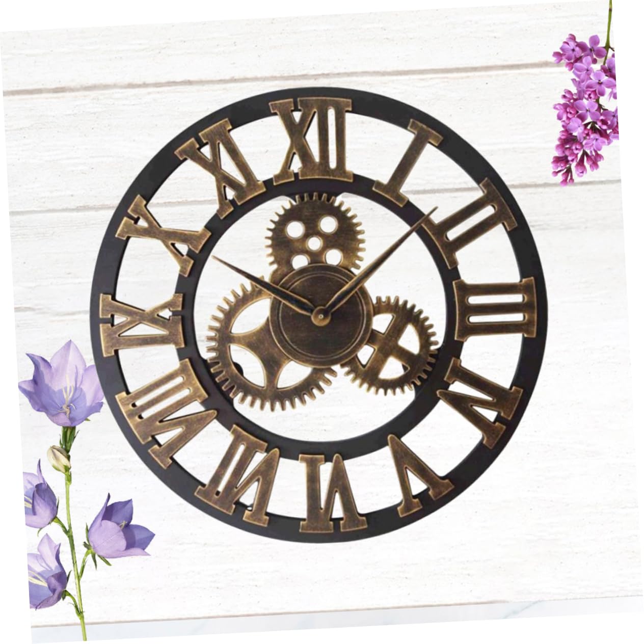 PRETYZOOM Reloj De Pared Industrial Diseño De Engranajes Retro y Decorativo Sin Dorado
