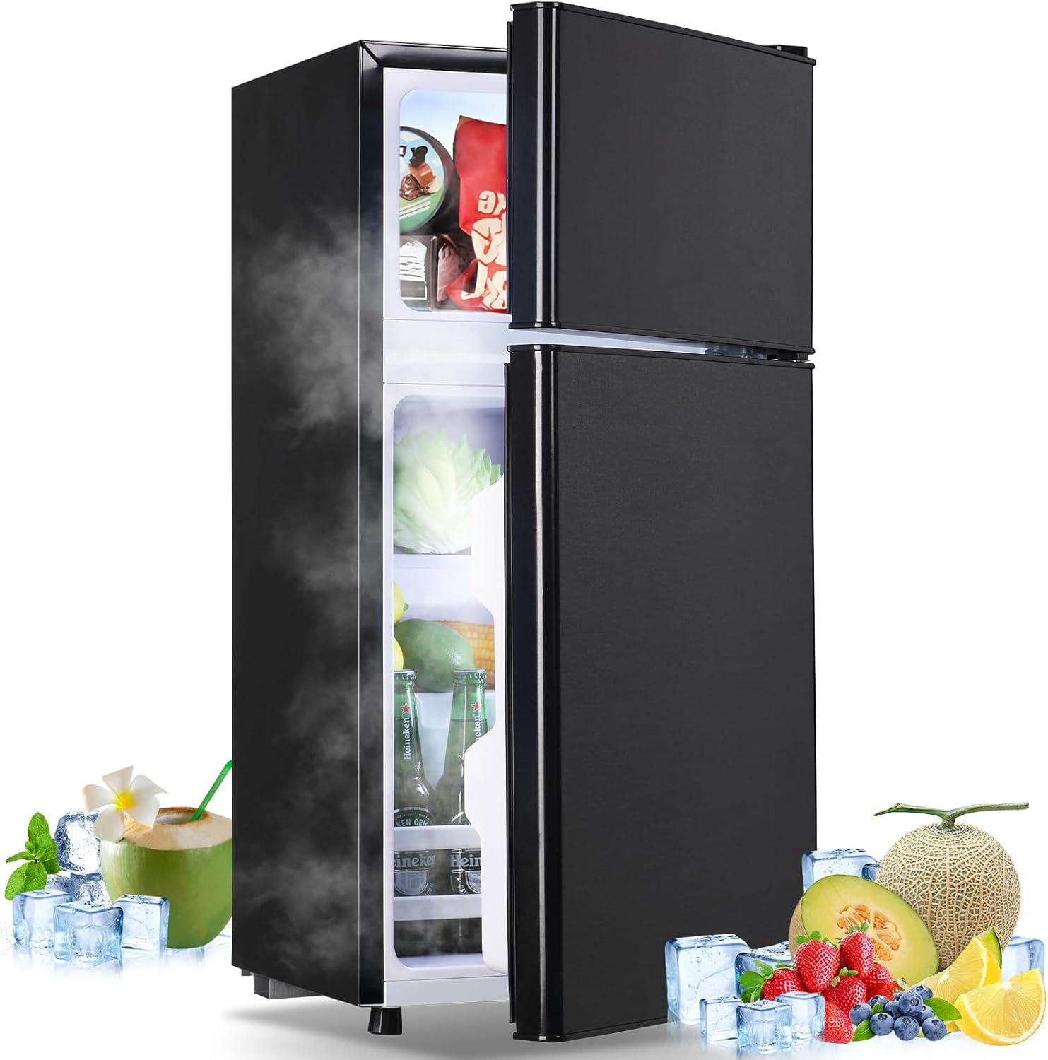 Mini refrigerador con congelador, refrigerador pequeño de doble puerta, nevera para estantes individuales extraíbles para dormitorio, oficina,