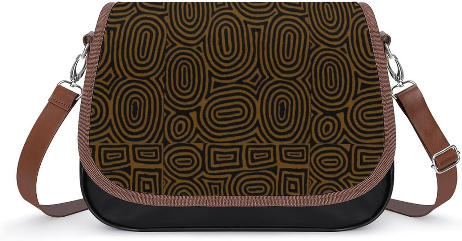 Afrocentric African Mud Cloth PrintWomen's Faux Leather Crossbody Bag, Waterproof Wrinkle-Resistant Shoulder Bag with Detachable Strap, Large Capacity Casual Handbag, Fashion Daily Purse for Shopping