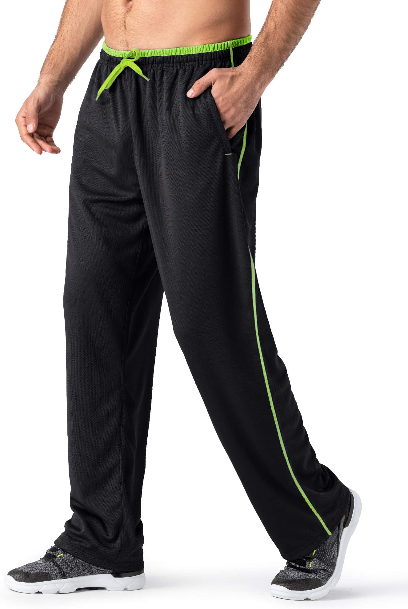 MAGNIVIT Men's Lightweight Sweatpants Loose Fit Open Bottom Mesh Athletic Pants with Zipper Pockets