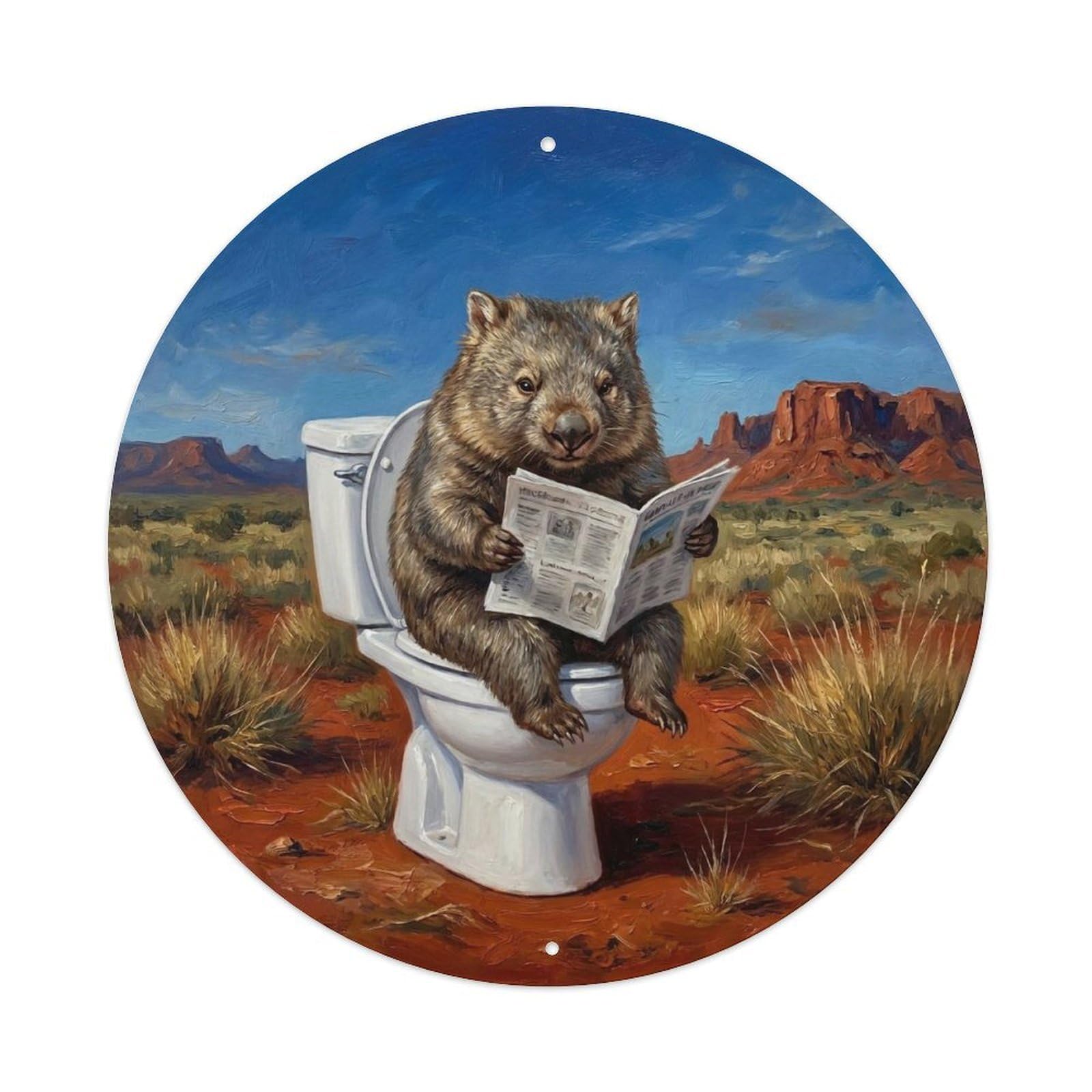 Wombat On Toilet Humorous Bathroom Outback Red Earth Metal Tin Sign