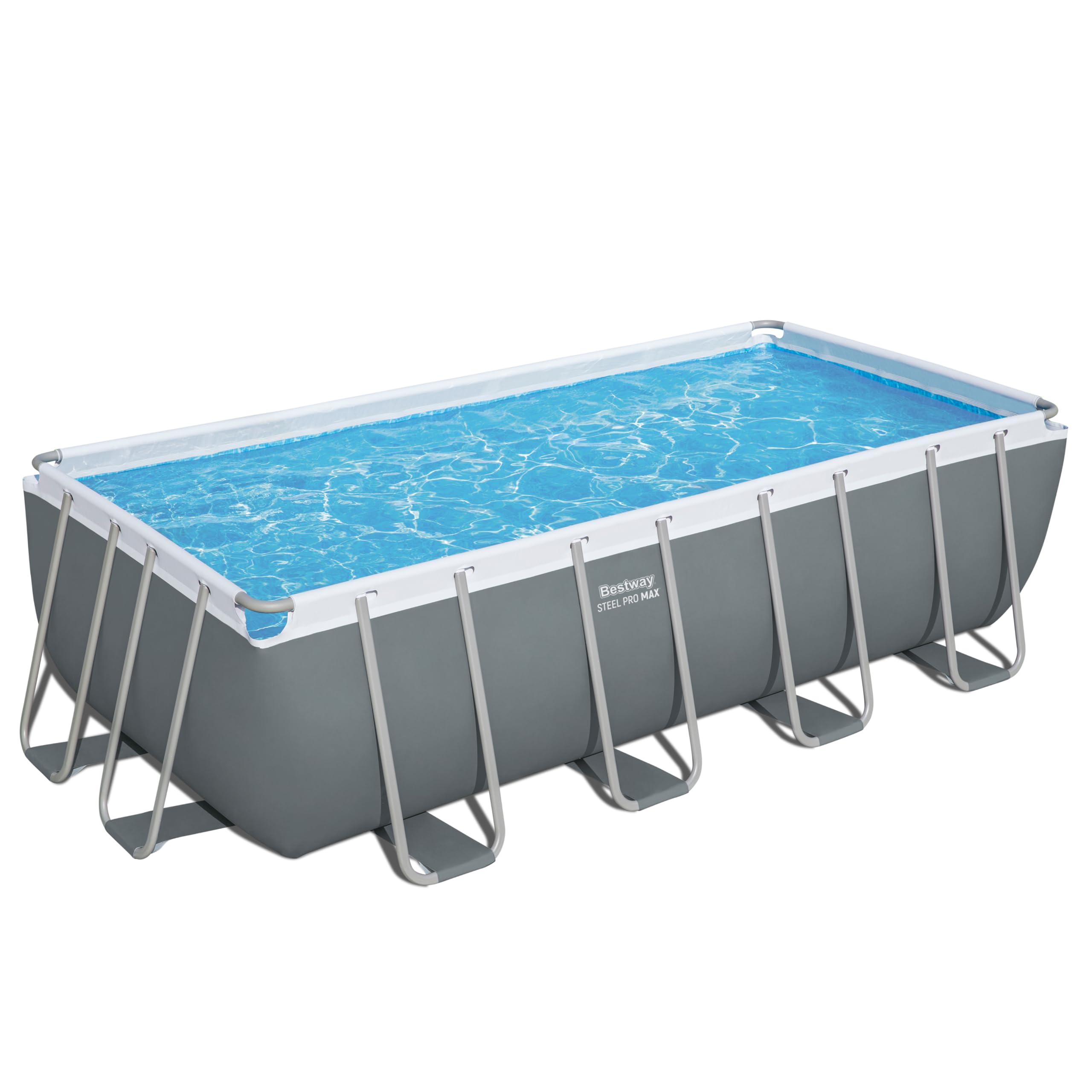Bestway Power Steel Frame Pool Komplett-Set mit Sandfilteranlage 488 x 244 x 122 cm, grau, eckig