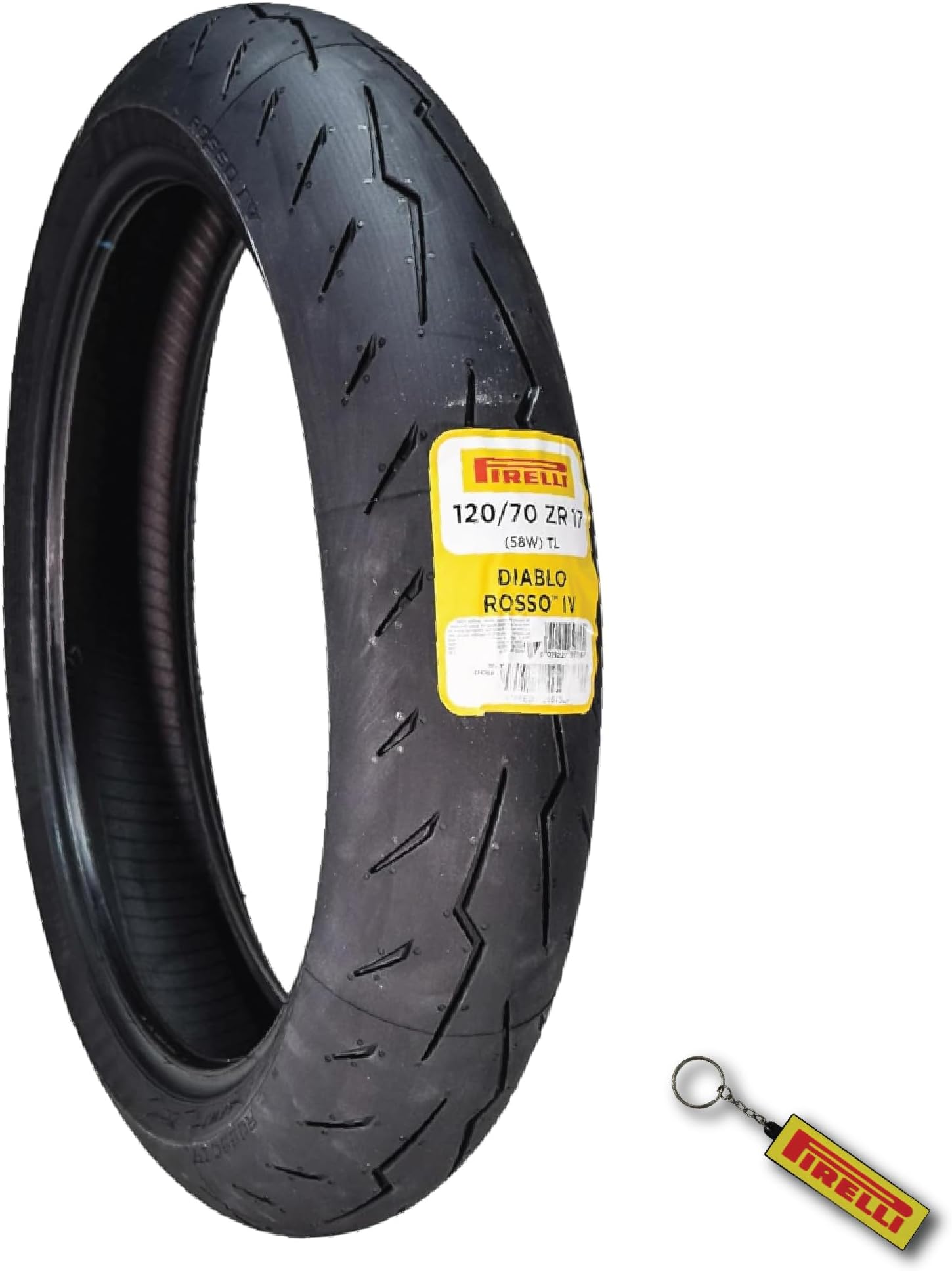Diablo Rosso IV 120/70-17 58W Front Motorcycle Tire - High Performance, Durable, & Reliable Tire for Super Sport Bikes w/Keychain