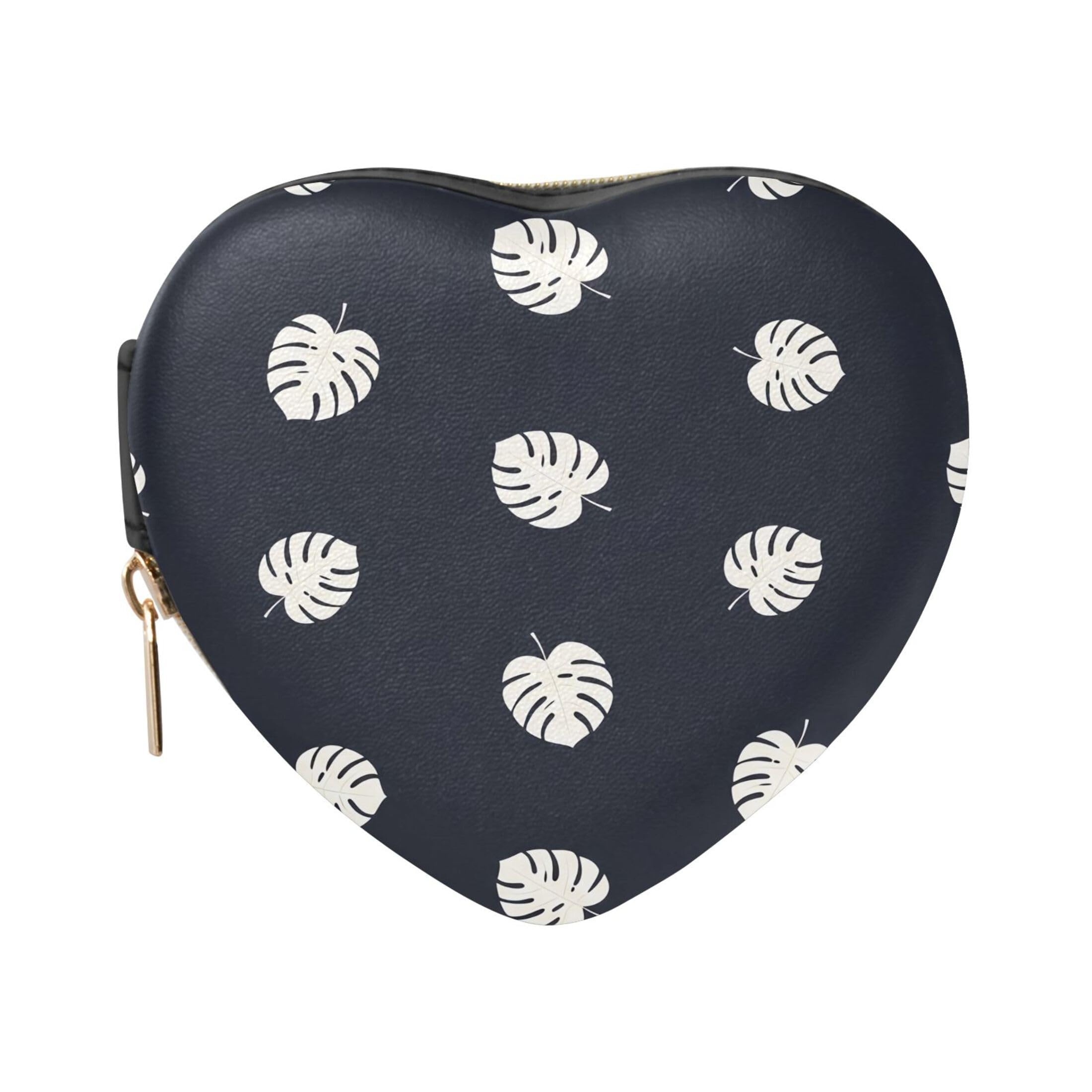 Fuauuyl Monstera Leaves Small Jewelry Box Heart-Shaped Jewelry Case, Portable Travel Organizer Bridesmaid Proposal Gift for Women Girls