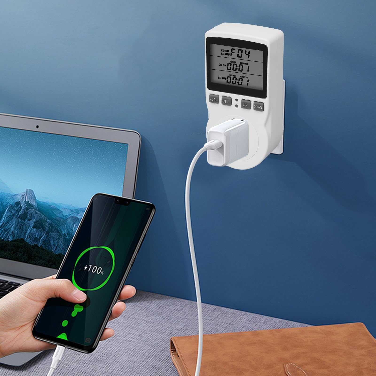 Digital Thermostat Outlet Plug 1800W 15A Temperature Controller Outlet Socket Heating Cooling Mode Timer Socket for Domestic Use, Greenhouse Sheds,White