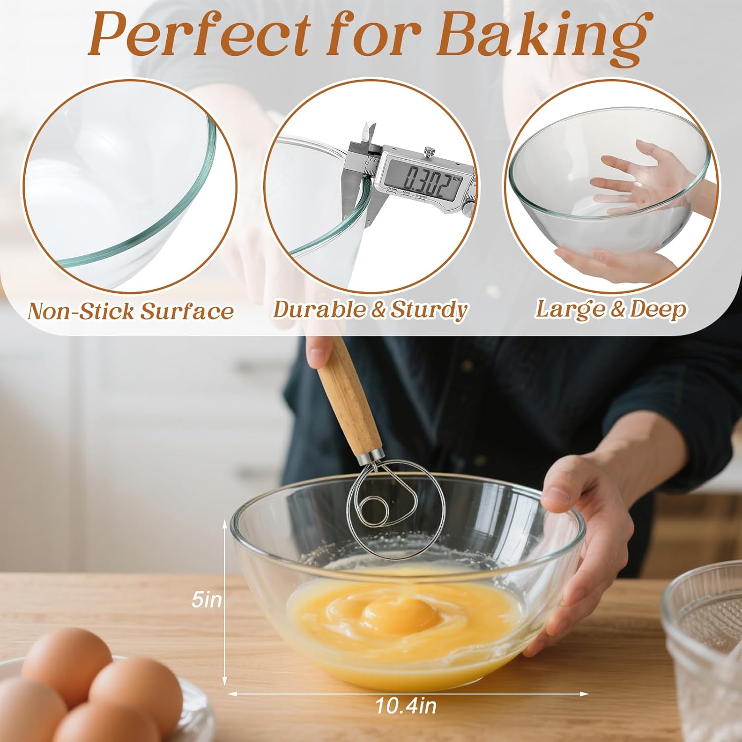 7 Pcs Large Glass Bowl for Sourdough Bread starter 4.7 Quart Glass Mixing Bowl for Sourdough Bread with Lid Sour Dough Breads Baking Supplies Clear Proofing Bowls Include Sour Dough Making Tools