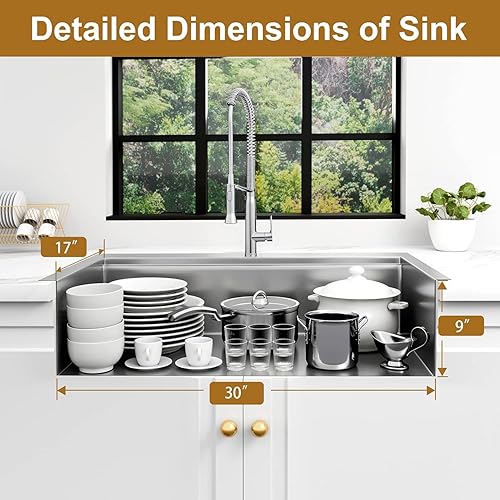 Miniatura 70 de Fregadero de cocina negro de 33 pulgadas, fregadero de acero inoxidable calibre 16, fregadero de estación de trabajo de un solo tazón con reborde