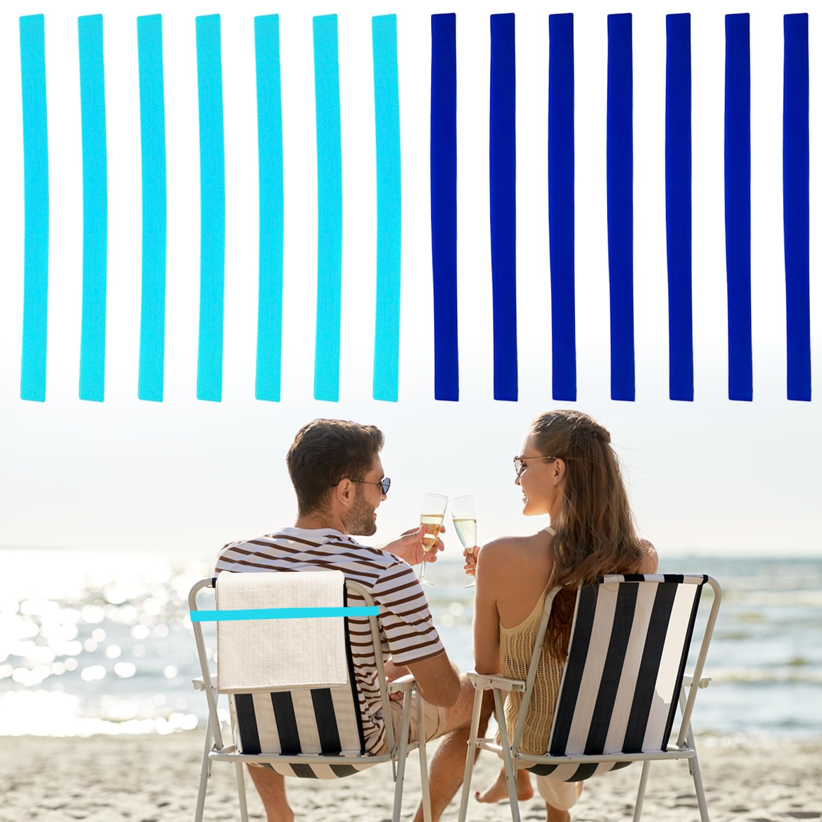Leogony 14 Pcs Beach Towel Bands for Sun Loungers, 30 x 1CM Elastic Windproof Sunbed Straps for Beach Chair Pool Outdoor Use