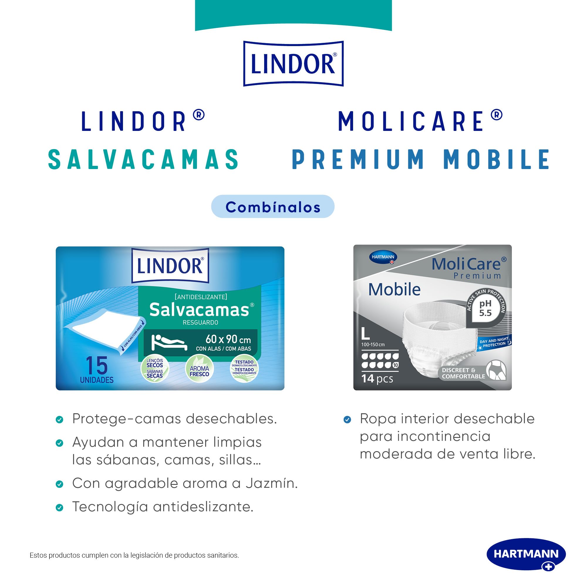 LINDOR, Empapadores de Cama 60x90, Salvacamas para Adultos, Protector de Camas, Sillas y Sillones, Desechables, Alta Absorción y Fragancia a Jazmín, 30 Unidades