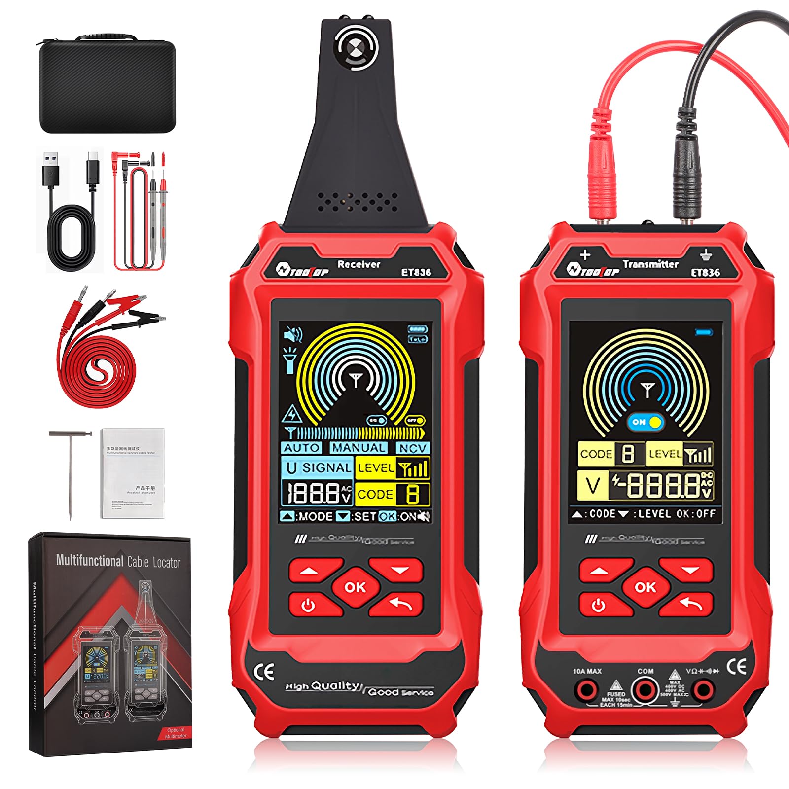 Localizzatore di cavi multifunzione ET838 con multimetro per il rilevamento di interruzioni di cavi: localizzatore di cavi industriale e tester di linea - Multifunctional Line Finder Multimeter