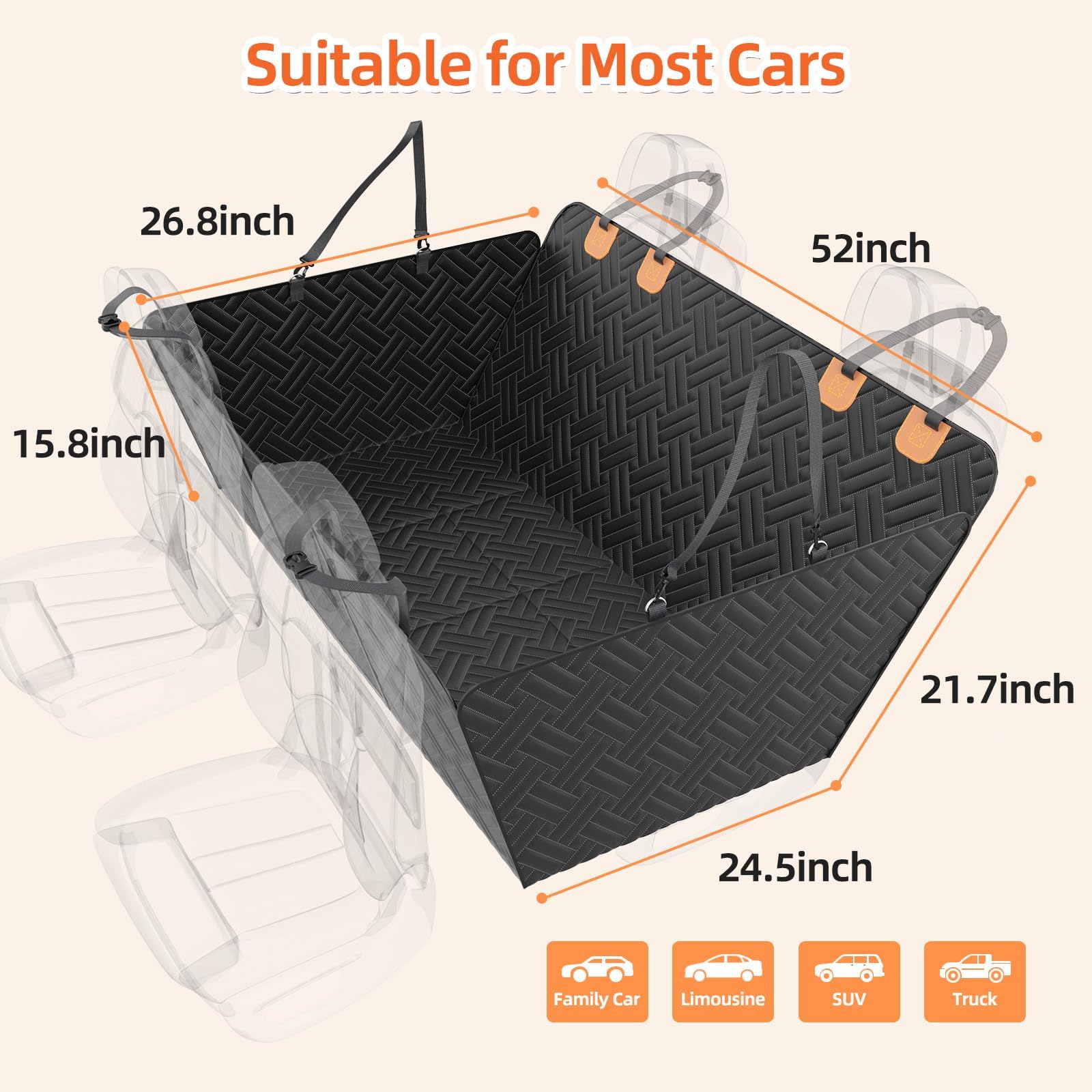 Extensor de asiento trasero para perros, funda de asiento de coche para perros con ventana de malla, funda impermeable para asiento trasero de perro, funda de asiento de coche para asiento