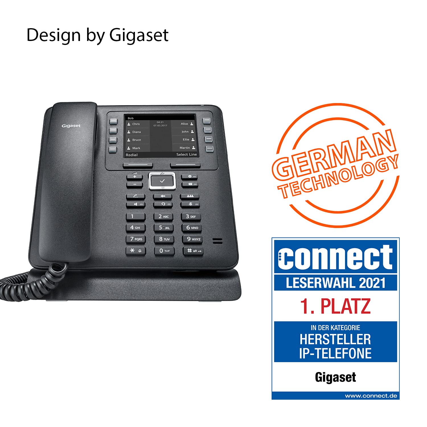 Gigaset Maxwell 2 - IP Telefon, mit bis zu 4 VoIP-Konten - 3,5“-Monochrom-Display - Volltastatur - 8 Funktionstasten für schnelle Bedienung, schwarz
