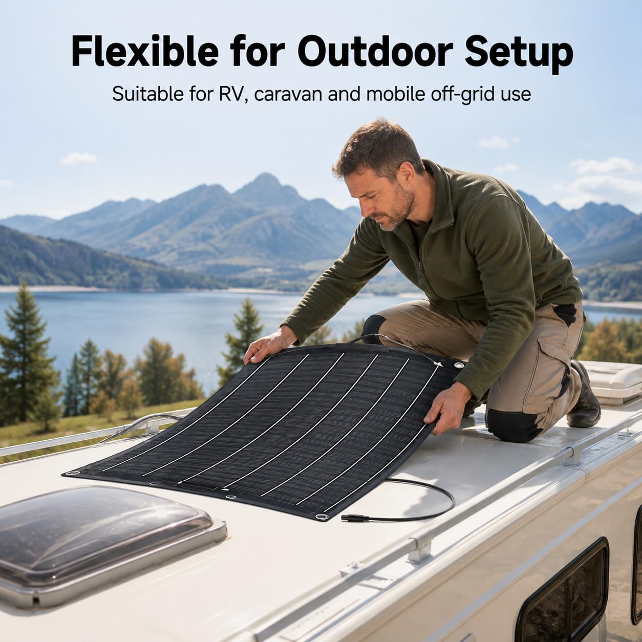 Kit pannello solare monocristallino flessibile da 500 W, controller 40 A, 12 V/24 V | Design ultrasottile con 6 punti di fissaggio rinforzati per roulotte, camper, barche, rimorchi e uso domestico.