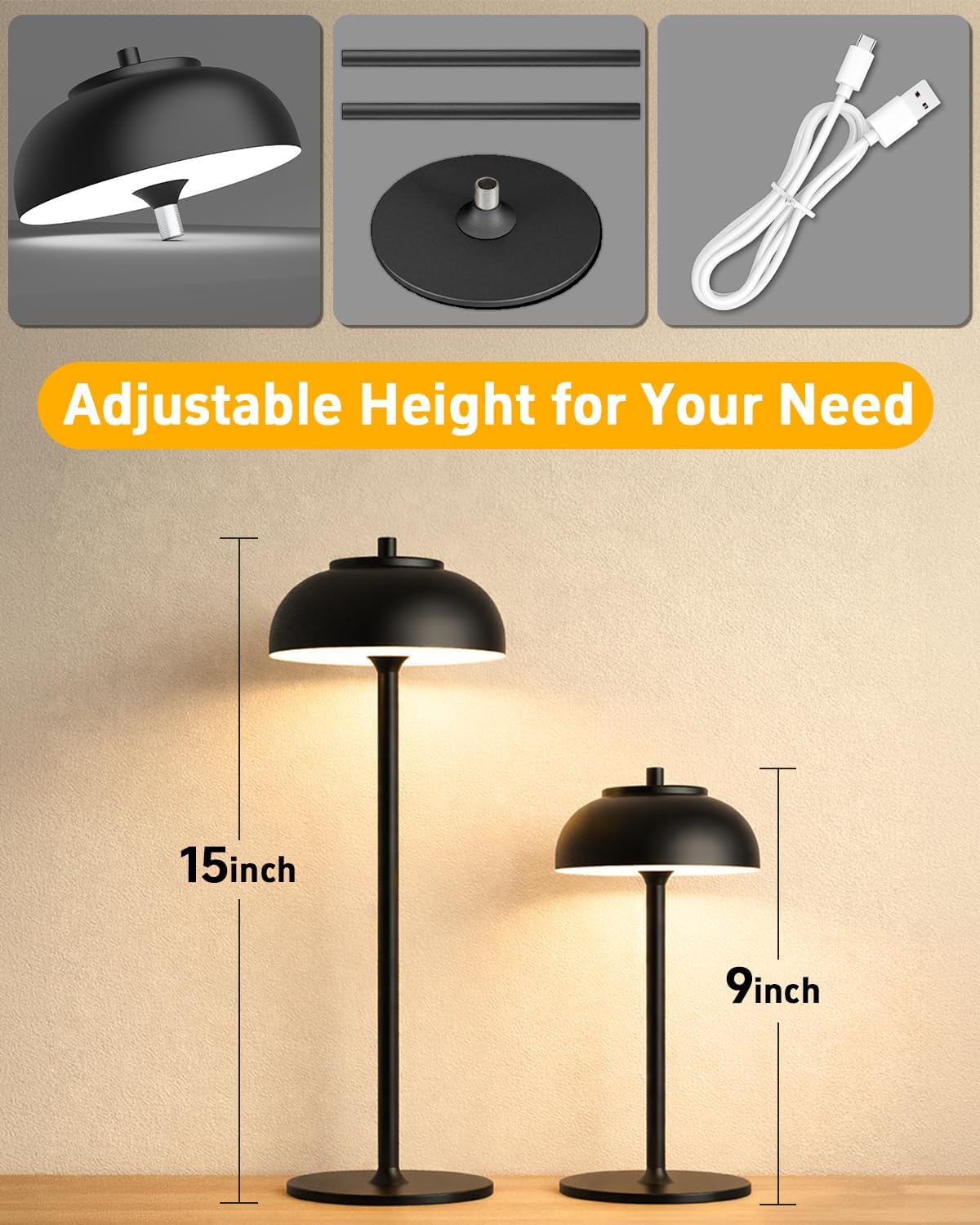 4 Pack Led Cordless Table Lamps Rechargeable,Table Lights Battery Operated-IP65 Waterproof-for Outdoor Patio/Restaurants/Home/Dinner/Table Lighting-Touch Control & Dimmable