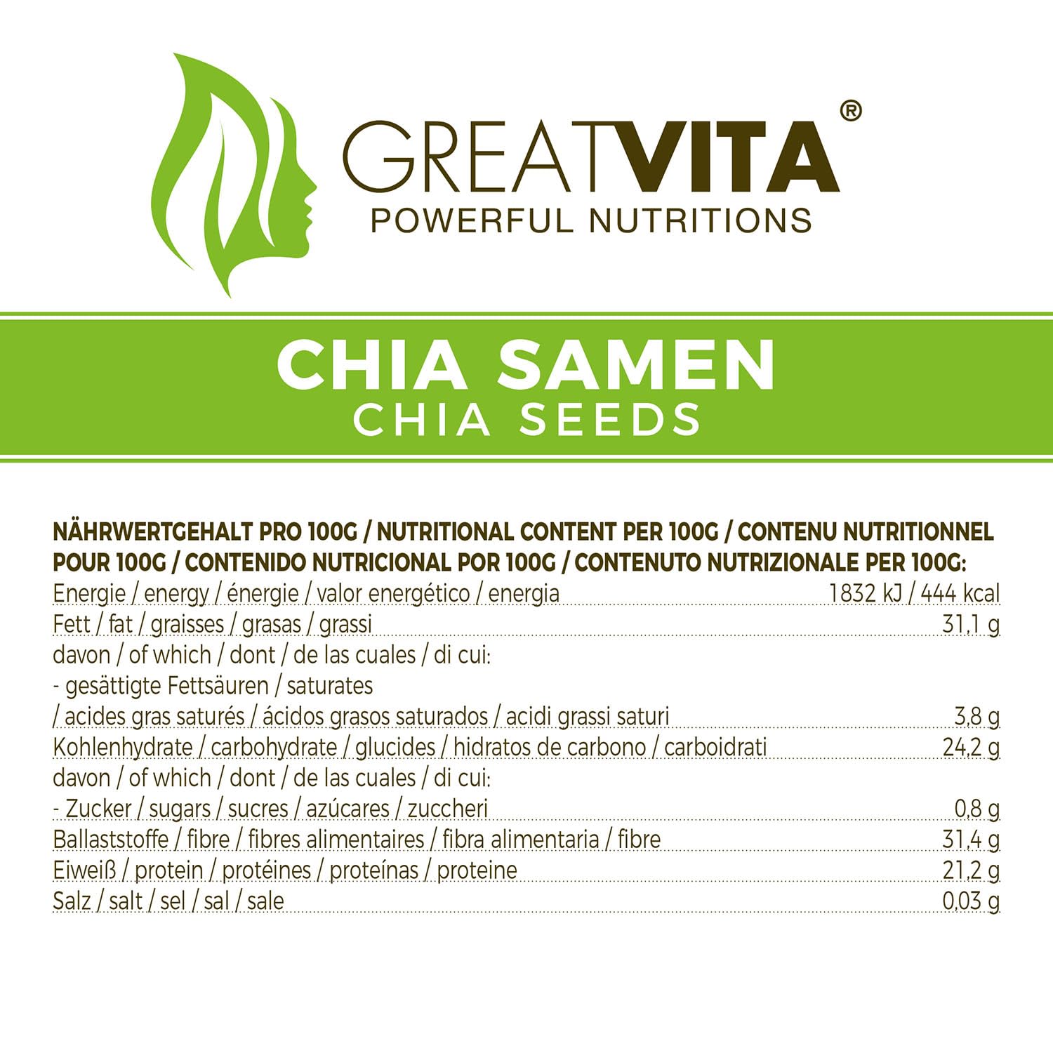 Semi di chia GreatVita, (1 x 4000 g) naturali non OGM