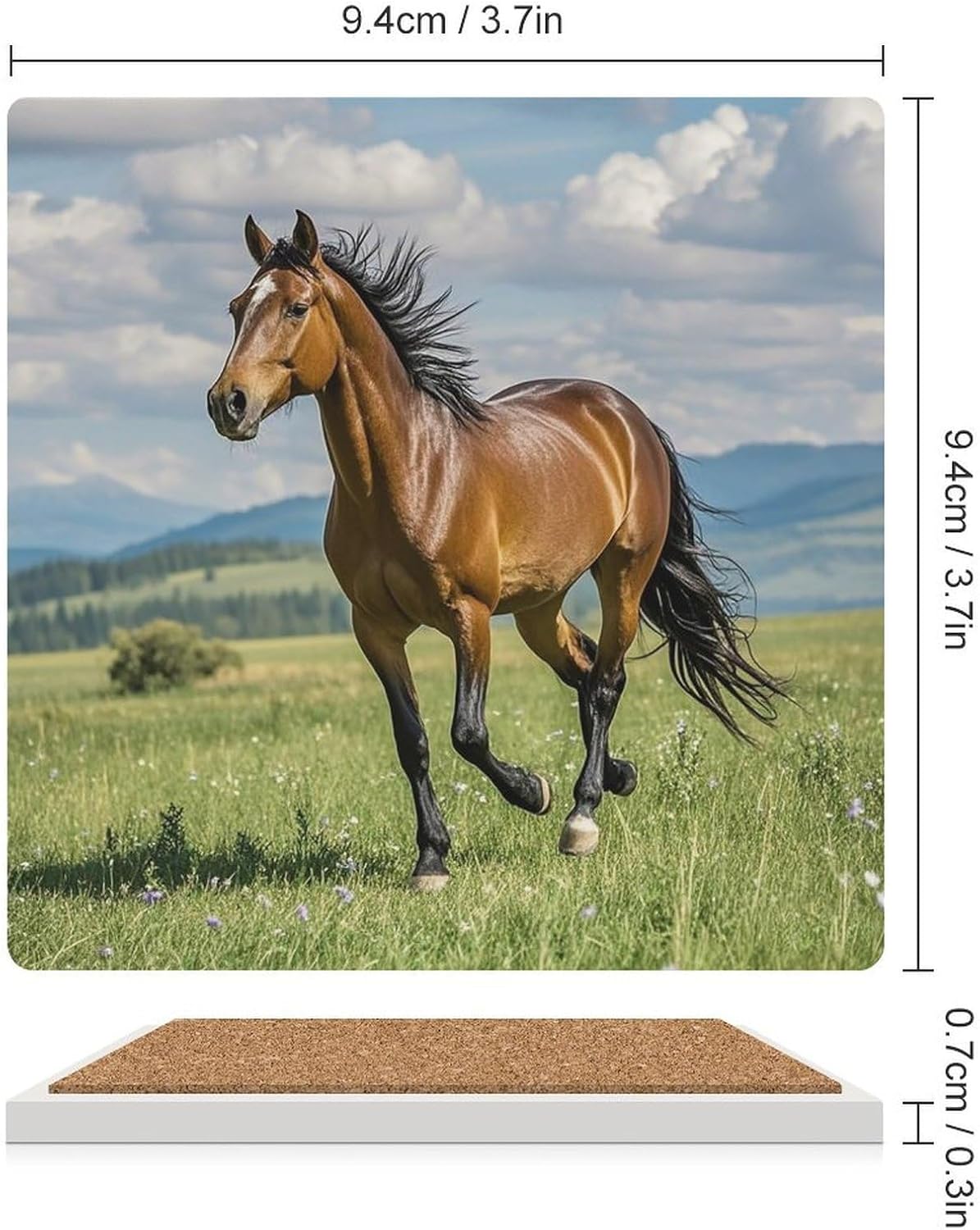 Horse Running in Field Coasters Absorbent Ceramic Coasters for Drinks Coaster with Cork Backing for Table Protection Square Drink Cup Mat Modern Style Coaster for Coffee Table