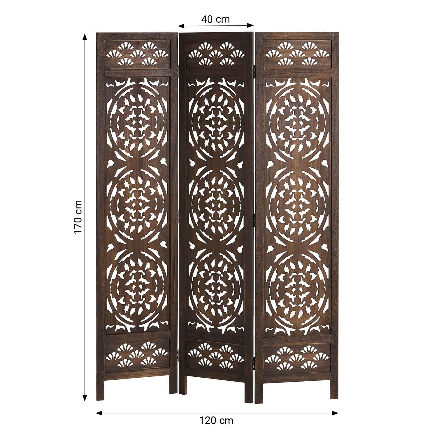 Homestyle4u 3-częściowy parawan do wnętrz, parawan, drewniany, brązowy, marokański, 120 x 170 cm, ścianka działowa, ochrona przed wzrokiem, wolnostojący, artykuł 3037