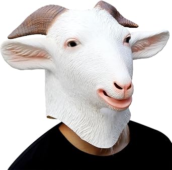CreepyParty Goat Mask for Adults, Natural Latex Goat Costume Mask for Halloween Parties and Cosplay