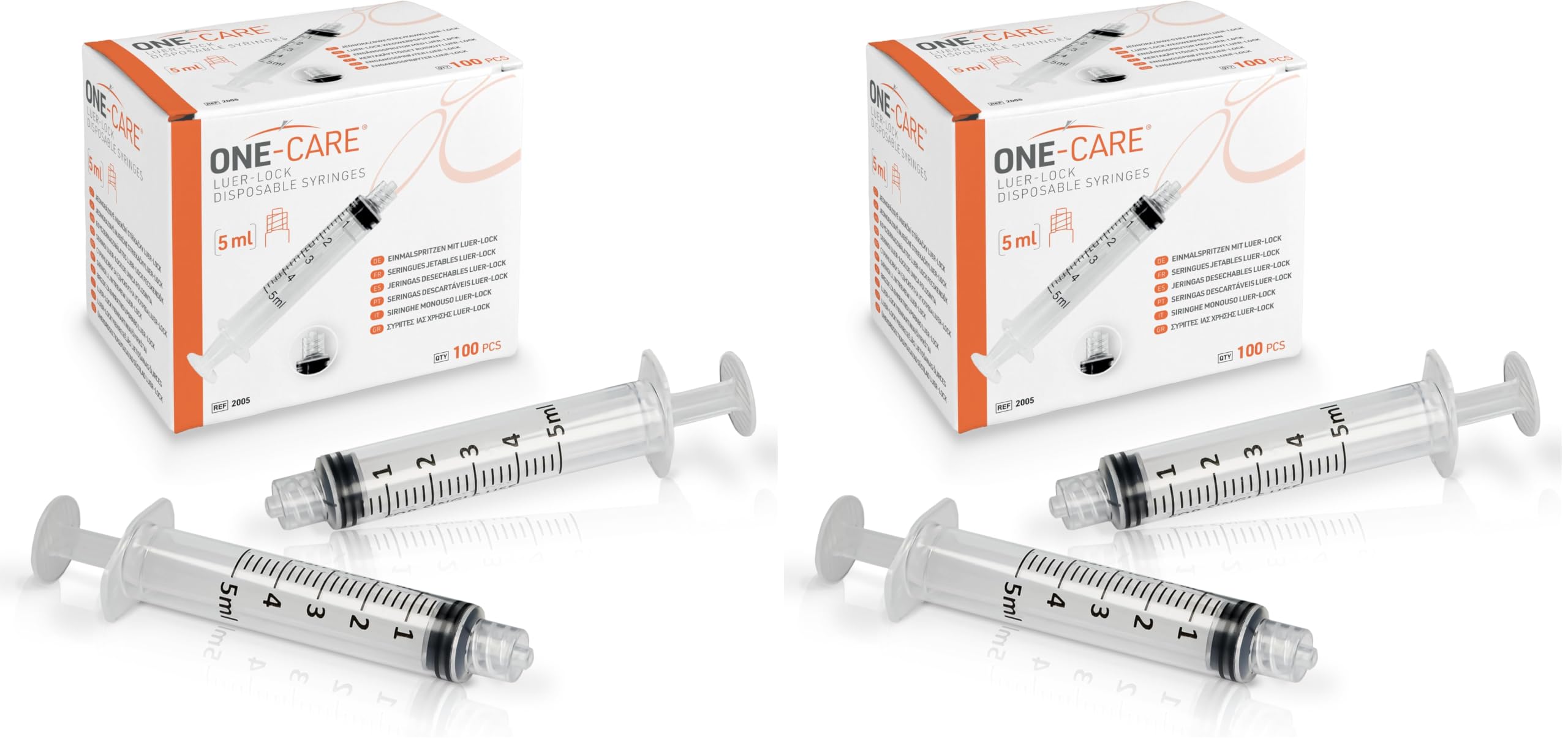 MediVena ONE-CARE 5ml Luer-Lock Syringes, Sterile, 100/bx Blister-Packed Syringes 5cc (Pack of 2)