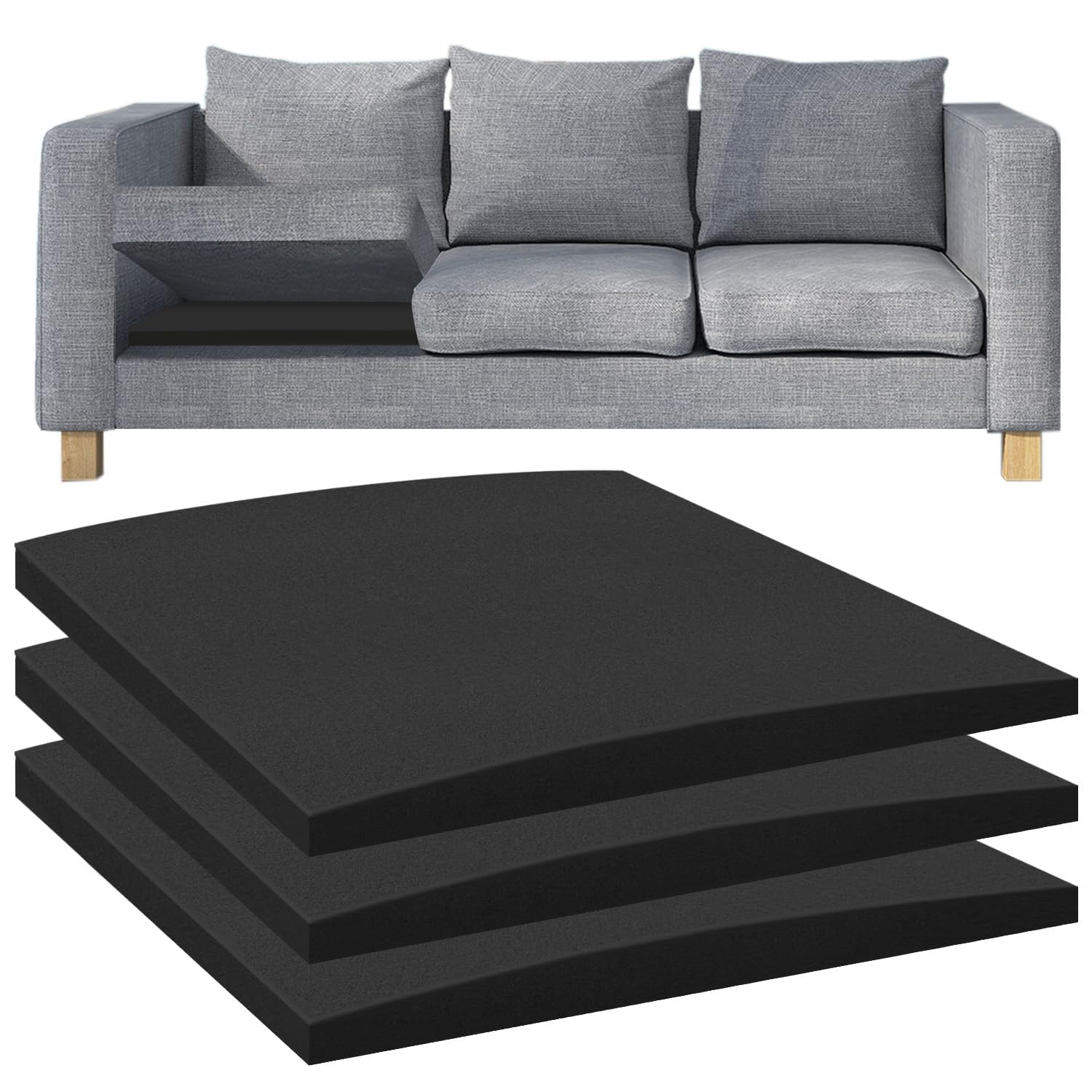 Flipped Warmth Black Sofa Support Boards, 3 Pcs 60X60cm Sofa Cushion Support, Couch Cushion Supports, Sofas Cushions Supports For Sagging Seat, High Density Sofafoam Cushions,