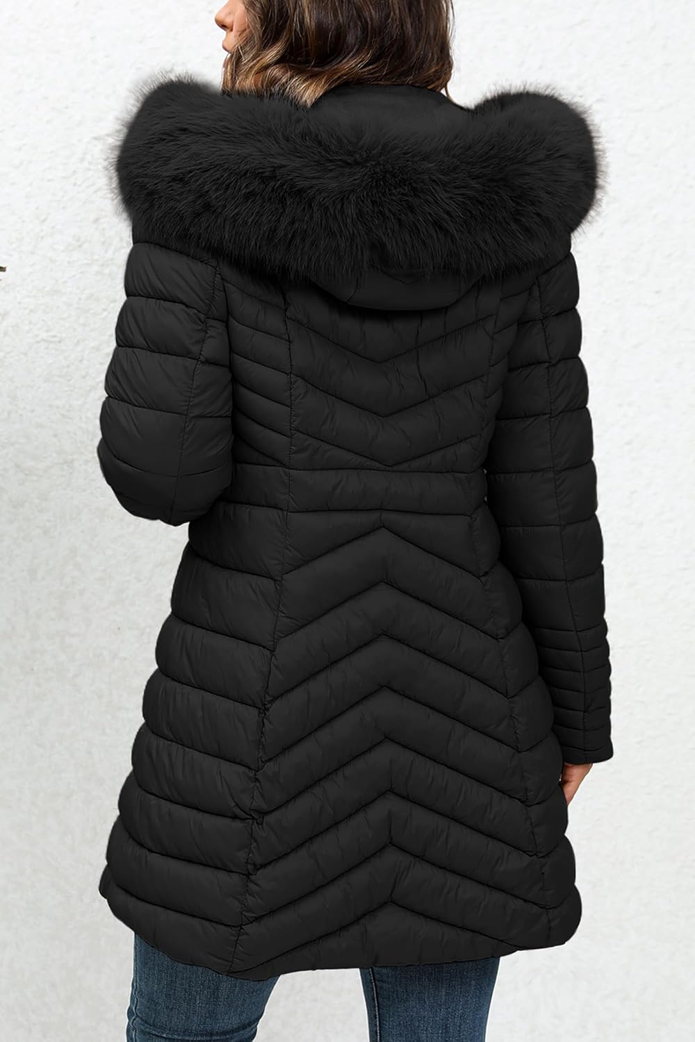 Bellivera Women's Winter Thickened Quilted Puffer Jacket Zipper Pockets Bubble Coat with Removable Hood and Faux Fur Collar - Image 3