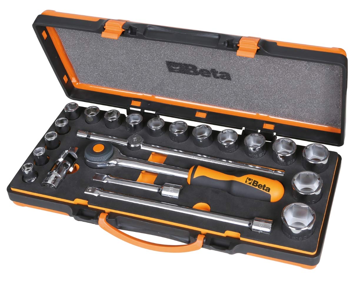 Beta 920A/C17MR - Surtido de 17 llaves de vaso hexagonales y 5 accesorios en termoformados suaves en caja de metal