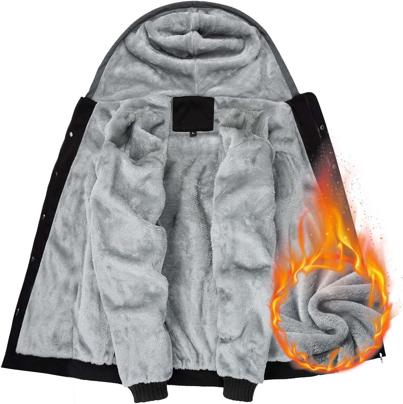 AOTORR Men’s Fleece-Lined Zip Up Hoodie Thick Hooded Warm Jacket Button Down Outwear Winter Coat - Image 5