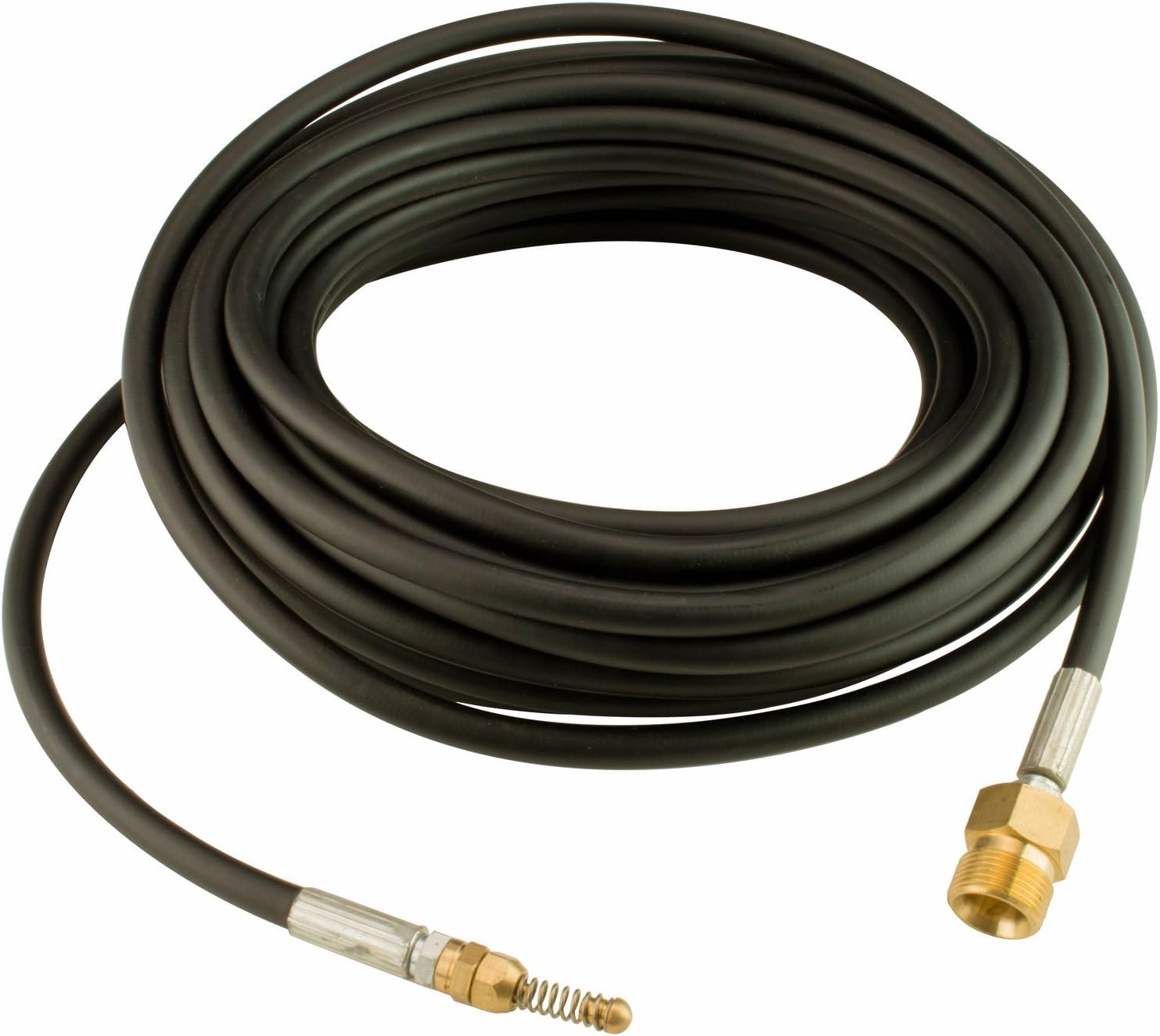 Erie Tools 3000 PSI 50' Sewer Jetter Hose with M22 Fitting for Light Duty Sewer Cleaning 1/4" Thermoplastic Hose and Nozzle