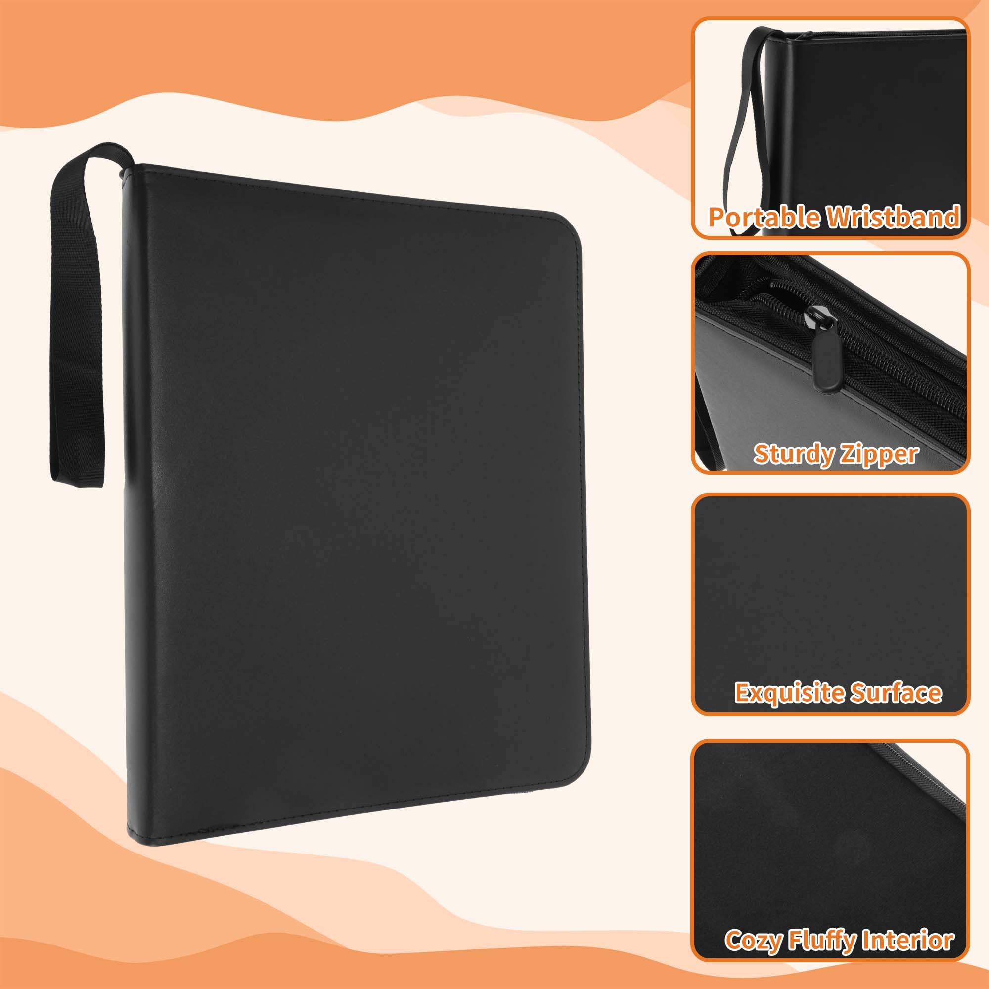 Album per Carte, 9 Tasche, 60 Pagine, Capacità di 1080 Carte, Album con Zip, Raccoglitore a Doppia Faccia, Cartella per Carte Sportive, Carte da Gioco, Nero