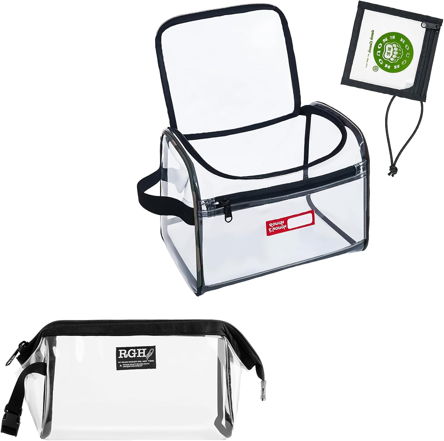 Rough Enough Clear Makeup Toiletry Bag Organizer Large Cosmetic Bag Medicine Case Box Bundle Set