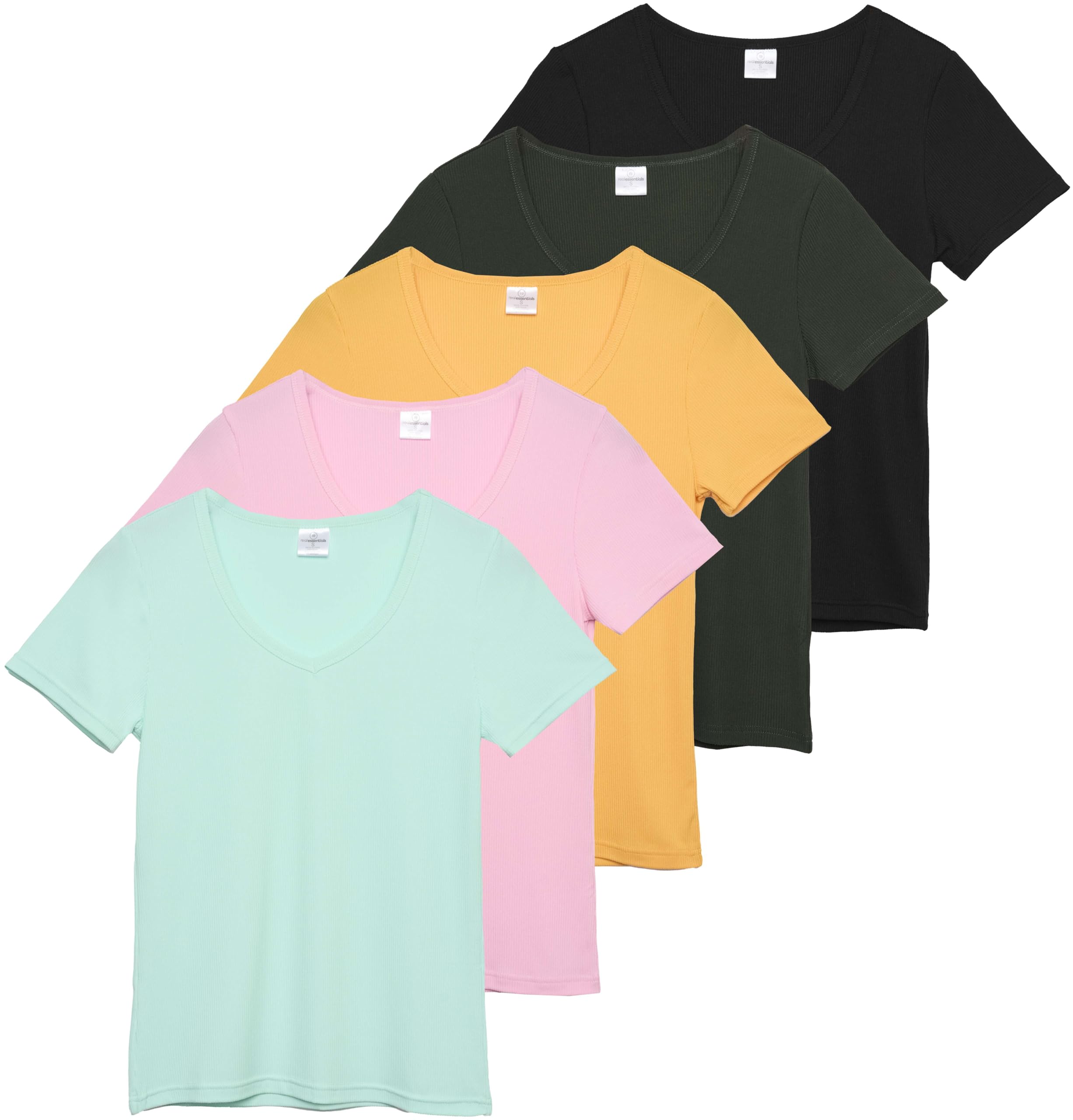 Real Essentials 5 Pack Ribbed V-Neck