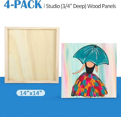 Miniatura 5 de Falling in Art Kit de Paneles de Madera de Abedul Sin Terminar para Pintura, Lienzo de Madera Paquete de 4 de 14x14'' para Estudio 34'' de