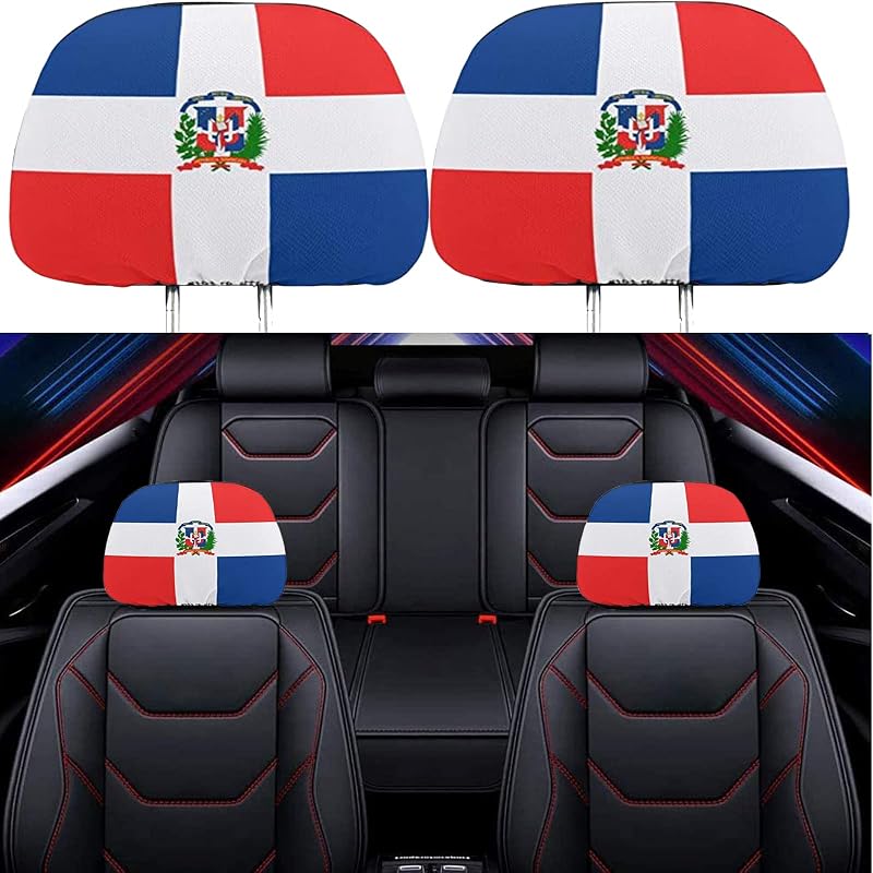 Capa para Apoio de Cabeça com Bandeira da República Dominicana Hangoo, Acessório para Banco Traseiro, 2 unidades