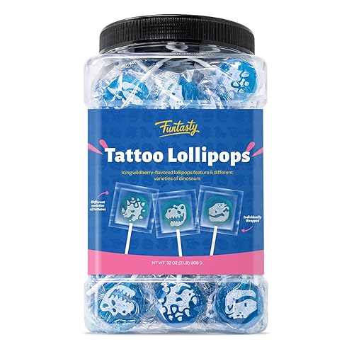 Funtasty Dinos Icing Tattoo Lollipops envueltos individualmente Wildberry Hard Candy, tarro de 2 libras (110 unidades)