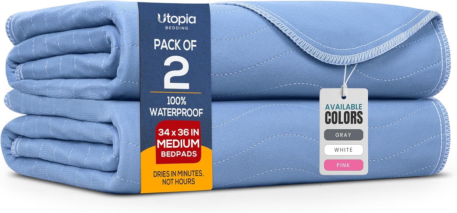 Utopia Bedding (Pack of 2) Waterproof Incontinence Pads Quilted Washable & Absorbent Bed Pad for Adults and Kids 34 x 36 Inches (Blue)