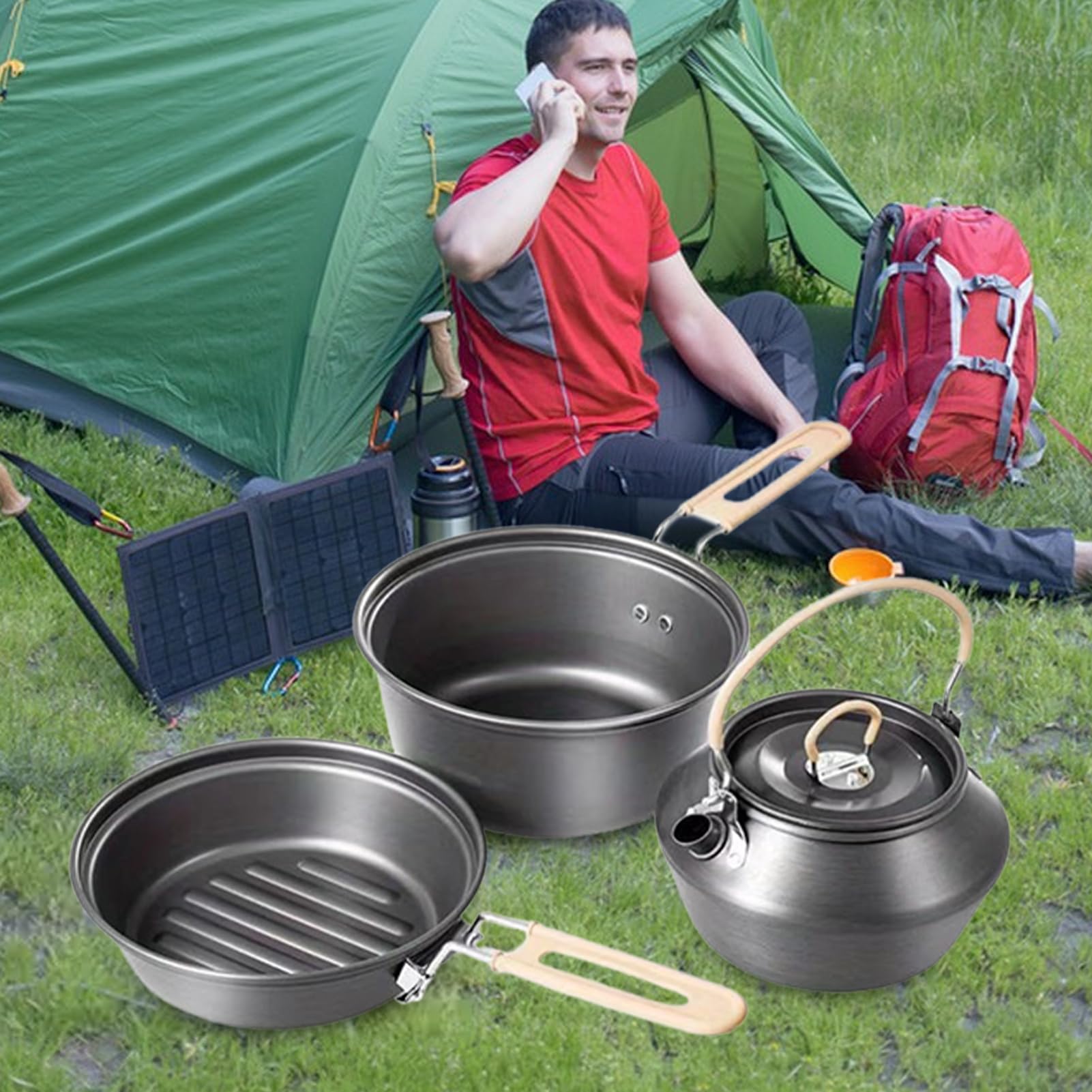 Patelnie turystyczne do gotowania Przenośne garnki do smażenia i duszenia | Kempingowy zestaw garnków do gotowania na dworze Do kuchni, na zewnątrz, biwak, grill, rodzinny zestaw survi