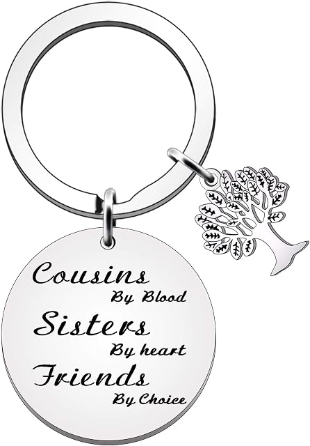JETTOP Cousin Gifts for Women Men Cousins Birthday Christmas Gifts Keyring Keychain Cousins by Blood Sisters by Heart Friends by Choice