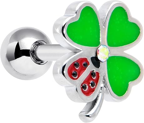Body Candy 16G Womens 6mm Steel Ladybug Shamrock St Patricks Mens Cartilage Earring Helix Tragus Jewelry 1/4"