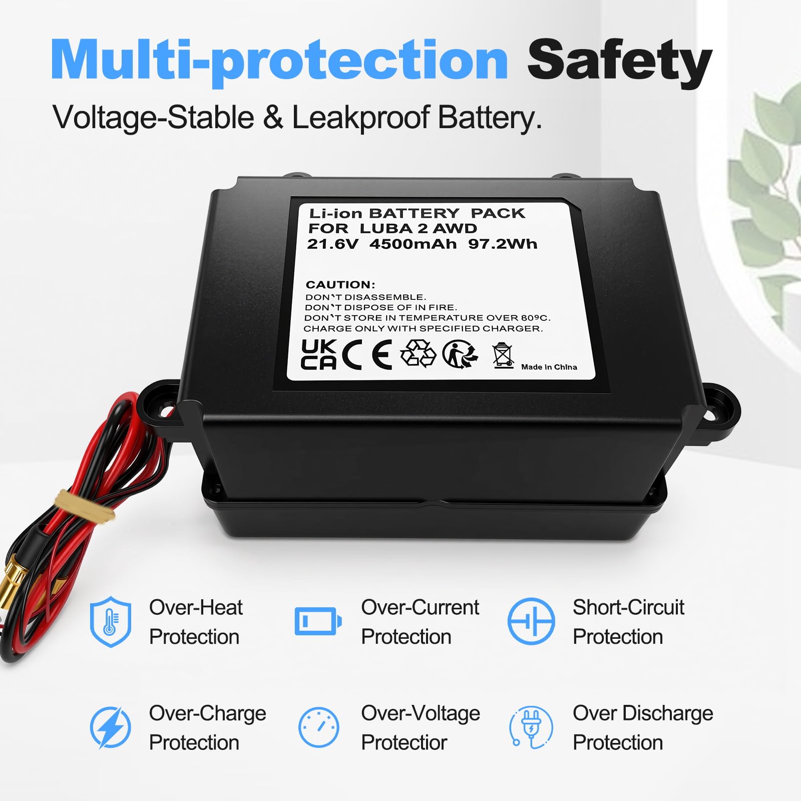Batterie 21,6 V 4,5 Ah pour robot tondeuse Mammotion LUBA1, LUBA 2 AWD 1000, LUBA 2 AWD 3000, etc. Remplacement pour HM02, WDBT000002000, D.015.SZ0148, etc