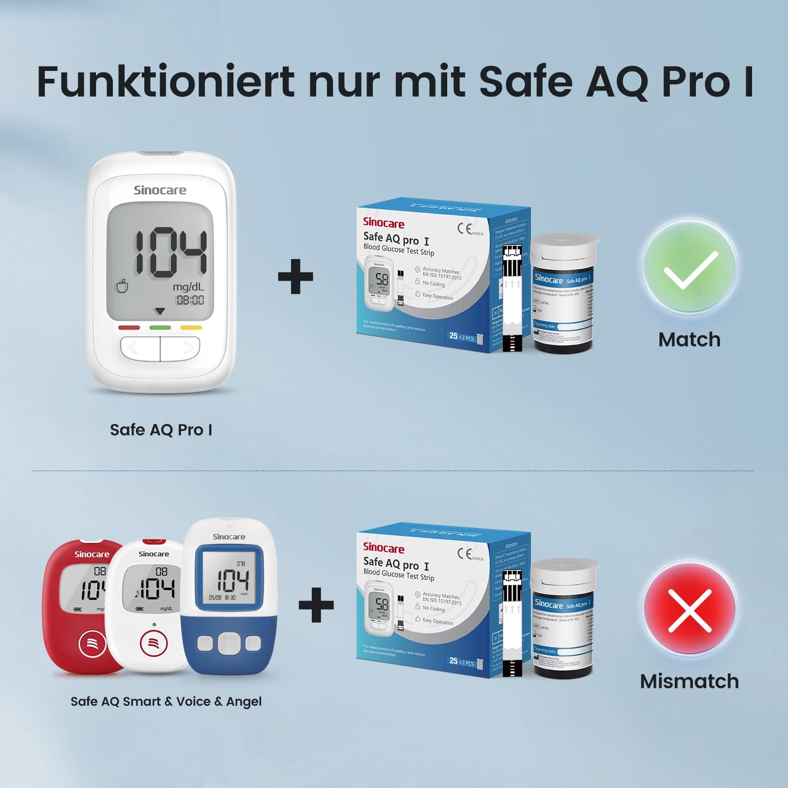 sinocare Pasek testowy cukru we krwi, zestaw pasek testowy cukru we krwi z paskiem testowym 50 Lancets 50 do samodzielnego testu cukru we krwi, technologia enzymów reakcyjnych FAD-GDH
