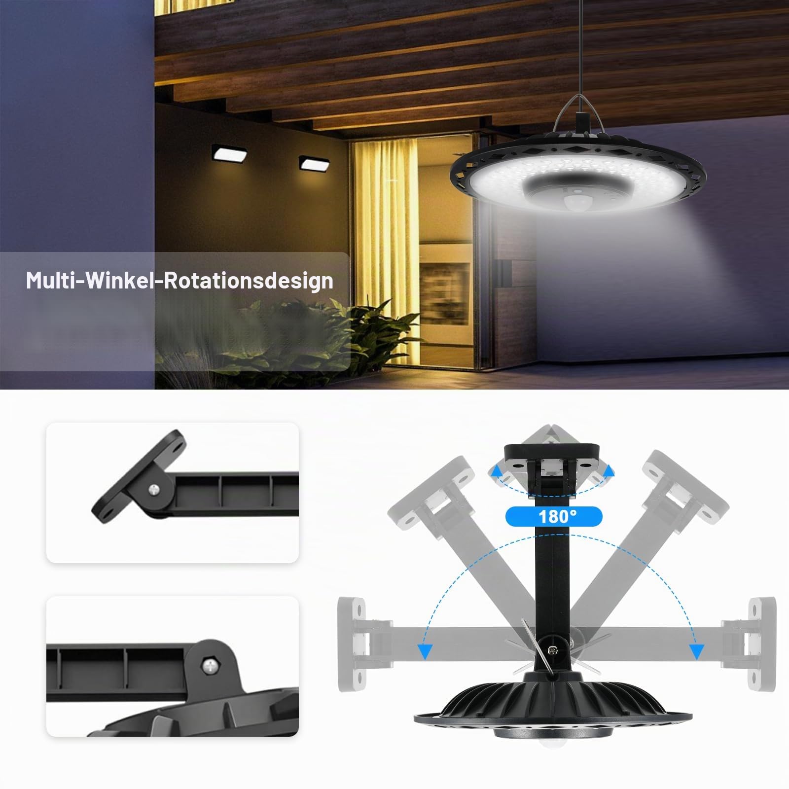 Lixada Solarlampen für Außen,Solar Hängelampe 180LED 4400mAh Battery mit 5M Kabel,IP65 Wasserdicht, Bewegungsmelder,5 Modi,für Innen Außen Garten Camping Hühnerstall Gewächshaus,1 Stk