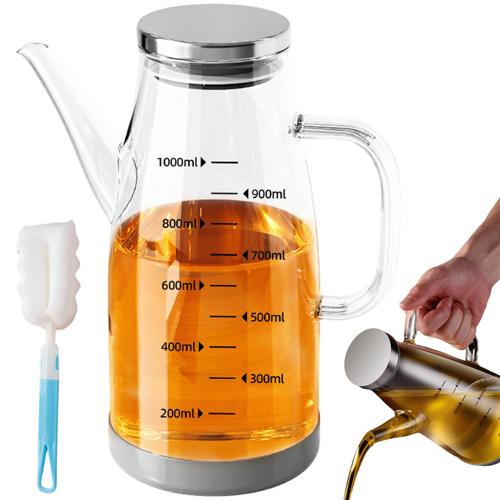 Botella de aceite de oliva de 750 ml, vidrio antideslizante, dispensador de silicona antideslizante