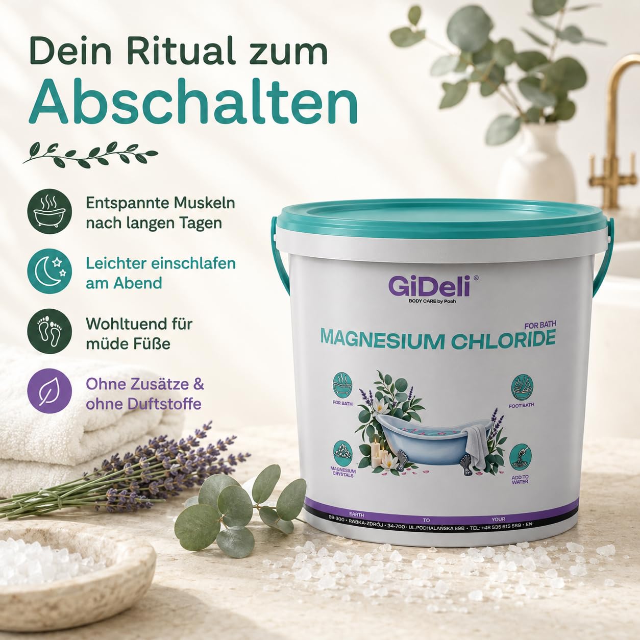 GiDeli Magnesium Flocken Badesalz für Vollbad und Fußbad 20kg